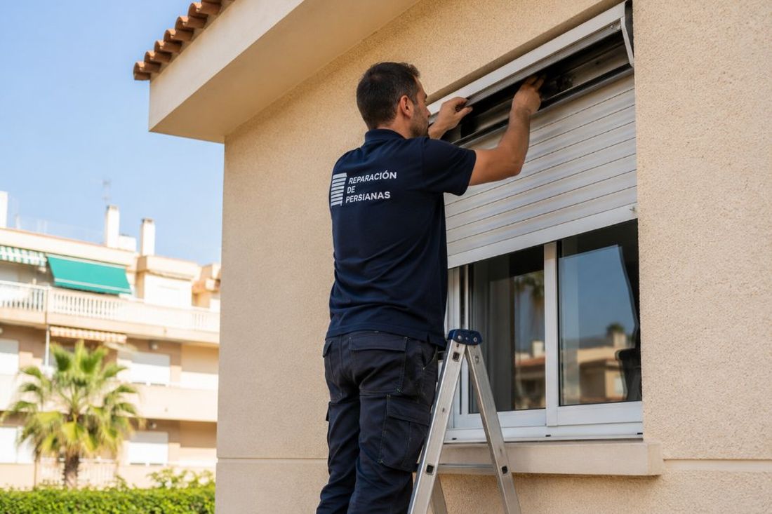 Reparación de una persiana desde el exterior de una vivienda en Salou